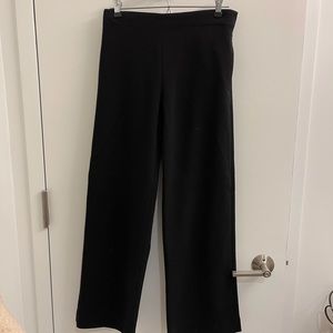 Black wide leg plain front women’s trouser pants